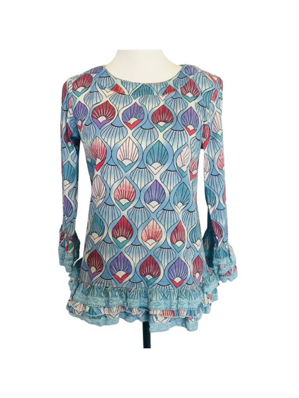 Almatrichi Madrid Spain Boho Blouse Geometric Ruffle Minimalist Preppy RARE Top - Picture 6 of 12
